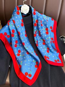 1 pieza Pañuelo de cabeza con estampado de frutas, pañuelo para el cuello de mujer - Multicolor - Ver 2