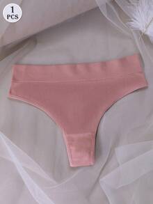 1 pieza Tanga de mujer de unicolor rosa de cintura baja minimalista - Rosa - Ver 4