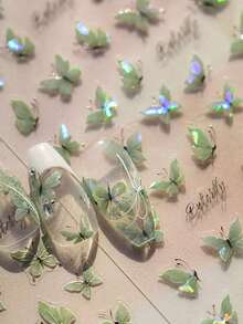 1 szt. błyszczące zielone motyle, wyjątkowe zwierzę, owad, monarcha, lot, naklejki na paznokcie, 5D, zdobienie paznokci, natura, urzekające, eteryczne, samoprzylepne paznokcie, dla kobiet, wyrafinowane, DIY, naklejki do manicure - Wielokolorowe - Zobacz 2