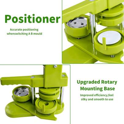DIY Button Maker Machine 58mm (2.25 Inch), Installation-Free Badge Press Machine With Rotary Mould & Circle Cutter, Includes 100pcs Button Parts & Films, Portable Badge Maker Kit For Personalised Gifts & Branding - Green