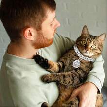 1pc Luxury Cuban Link Pet Dog Necklace, Inlaid With Shiny Rhinestones, 12mm Wide With Cat Paw Pendant, Small/Medium/Large Cat & Dog Hip Hop Collar Accessory, Suitable For Daily Wear Or Holidays - Multicolor - View 4
