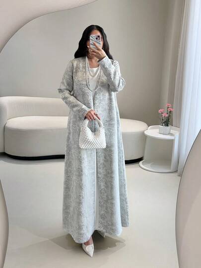 女士长袍，优雅提花长款女式长袍 - 适合日常居家、通勤及高端酒店休闲场合，女士优雅连衣裙