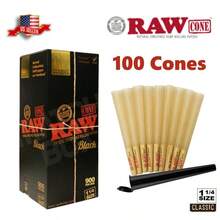 Authentic RAW Black 1 1/4 Size Pre-Rolled Cones 100 Pack Andamp; Tube Free - 如圖所示 - 查看 1