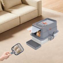 YUNRUX Stainless Steel Cat Litter Box, Large Cat Litter Box For Large Cats, Cat Litter Box With High Sides - Grey - View 1