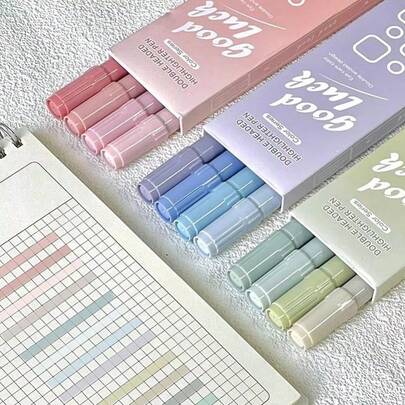 4pcs/Set Fluorescent Highlighter Pens In Pink/Green/Purple, Water-Based Double-Headed Design, Eye-Friendly For Students, Suitable For Classroom Marking, Arts, Crafts, Greeting Cards, Easter And Back To School Gifts