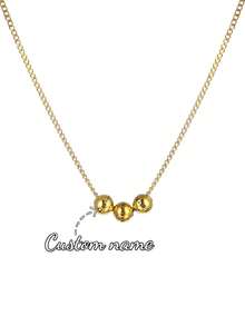 Customized Engraved 1-5 Beaded Necklace, Fashionable Personalized Engraved Pendant Necklace On Cuban Chain, Stainless Steel Minimalist Style Multi-Name Family Holiday Necklace - Gold - View 9