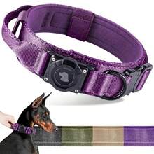 Waterproof Dog Collar With AirTag Holder, Adjustable Tactical Pet Collar With Comfortable Handle And Metal Buckle, Suitable For Medium To Large Dogs