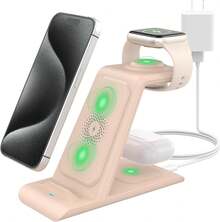3 en 1 Estación de Carga Inalámbrica Rápido Compatible para Apple Múltiple Productos para Apple Watch Ultra 8 7 SE 6 5 4 3 para AirPods Pro/2 para iPhone 14 13 12 11 Pro MAX/X/XS/XR 8 Rosa - Verde - Ver 9
