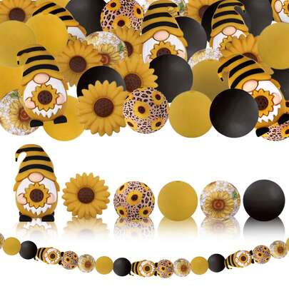 25/34pcs Yellow Striped Daisy Silicone Bead Set, New Daisy Silicone Beads, Beautiful 15mm Round Beads For Spring/Summer, Silicone Beads For Jewelry Making, DIY Crafts, Creative Accessories, Handmade