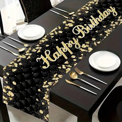 1pc Happy Birthday Table Runner, Party Decoration, Rectangular Table Cloth, Holiday Party Decor
