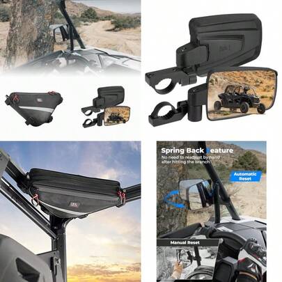 KEMIMOTO UTV Roll Bar Triangle Storage Bag Waterproof Universal Storage Bag UTV Side Mirrors Spring Back Feature For 1.65-2 Inch Roll Bar No Need To Readjust After Hitting Branch