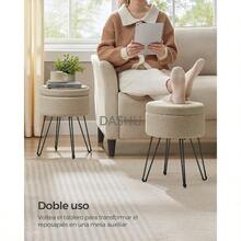 Baúl Almacenaje, Taburete de Tocador, Puff Almacenaje, Banco Almacenaje Redondo, 39 x 44.1 cm, Asiento Acolchado, Marrón Camello MLOM002K01 - Marrón Camello - Ver 7