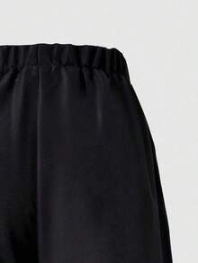 Conjunto de camiseta de manga corta con estampado numérico y pantalones para adolescentes - Negro - Ver 5