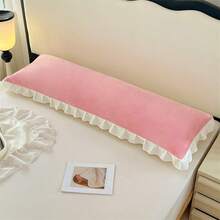 1件装奢华牛奶丝绒荷叶边枕套，情侣/加大尺寸，透气信封式开口设计，适合舒适的冬季沙发和家居床上用品装饰，圣诞节和情人节装饰礼物（不含枕芯） - 西瓜粉 - 查看 7