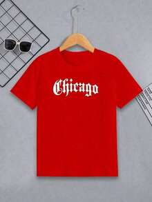 Camiseta Infantil Estampa Chicago bco novo Blusa em Algodão para Menino ou Menina - Vermelho - Visão 1