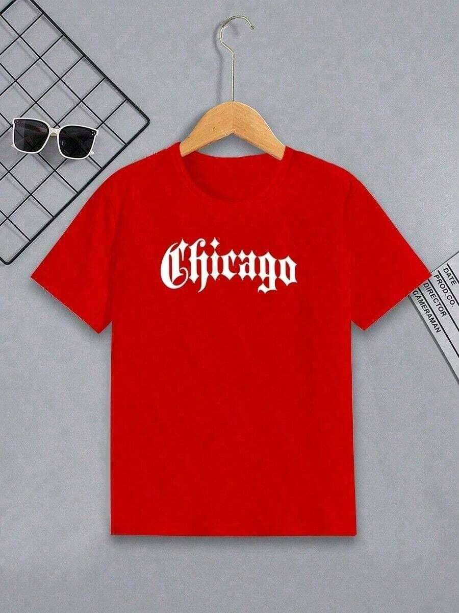 Camiseta Infantil Estampa Chicago bco novo Blusa em Algodão para Menino ou Menina - Vermelho - Visão 1