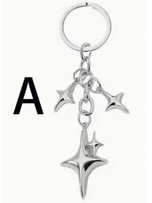 1pc Fashionable Silver Alloy Star & Moon Keychain, Star Diamond Keychain, Suitable For Backpacks, Cars, Eid, Ramadan Daily Use Gift, Holiday Gift - Multicolor - View 8