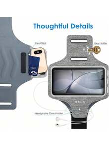 Phone Brazalete Llavero y Ranura para Tarjeta para Teléfono de hasta 6.2 Pulgadas,  Resistente al Agua, Banda Ajustable - gris - Ver 11
