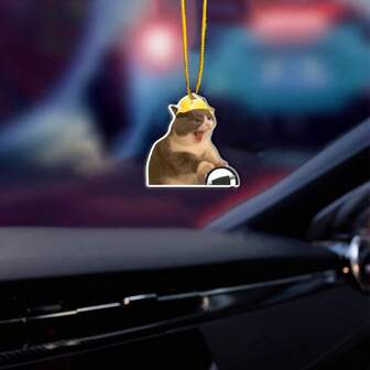 This Indoor Decorative Pendant Is Shaped Like A Cat Wearing A Helmet. The Adorable Little Cat Is Holding A Steering Wheel, Made Of Acrylic Material, And Can Be Hung On The Rearview Mirror. It Is Not Only A Fashionable Car Accessory, But Also An Excellent Gift For Car Enthusiasts.