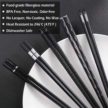 5-Pair Premium 9.5-Inch Fiberglass Chopsticks: Reusable, Non-Slip & Dishwasher  Gift Set - Đen + Bạc - Xem 4