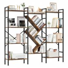 Librero Industrial de 4 Niveles con Estructura Sólida de Metal y Estantes de Madera | 14 Repisas Abiertas para Exhibición y Almacenamiento | Ideal para Oficina, Sala o Dormitorio con Estilo