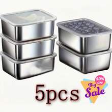 (5/6/8-Piece Set) 304 Stainless Steel Storage Containers For Outdoor Picnics(5.31 Inches * 4.13 Inches), With Square Lids, Airtight And Stackable, Reusable, Refrigerator And Kitchen Supplies, Perfect For Family Parties, Outdoor Gatherings, Birthday Gifts, Holiday Gifts - Bạc - Xem 11