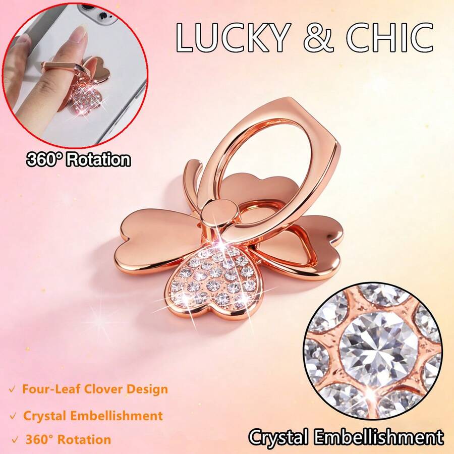 360° Rotating Shiny Flower Ring Phone Holder - Universal Shiny Metal Phone Ring Stand Grip, Cute Portable Phone Accessory For All Smartphones