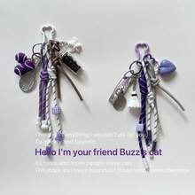 Serie de regalo personalizado, colgante de llavero con pluma, tenis y bolsa de café, serie morada - Granos de café morado - bolsa colgante - Ver 3