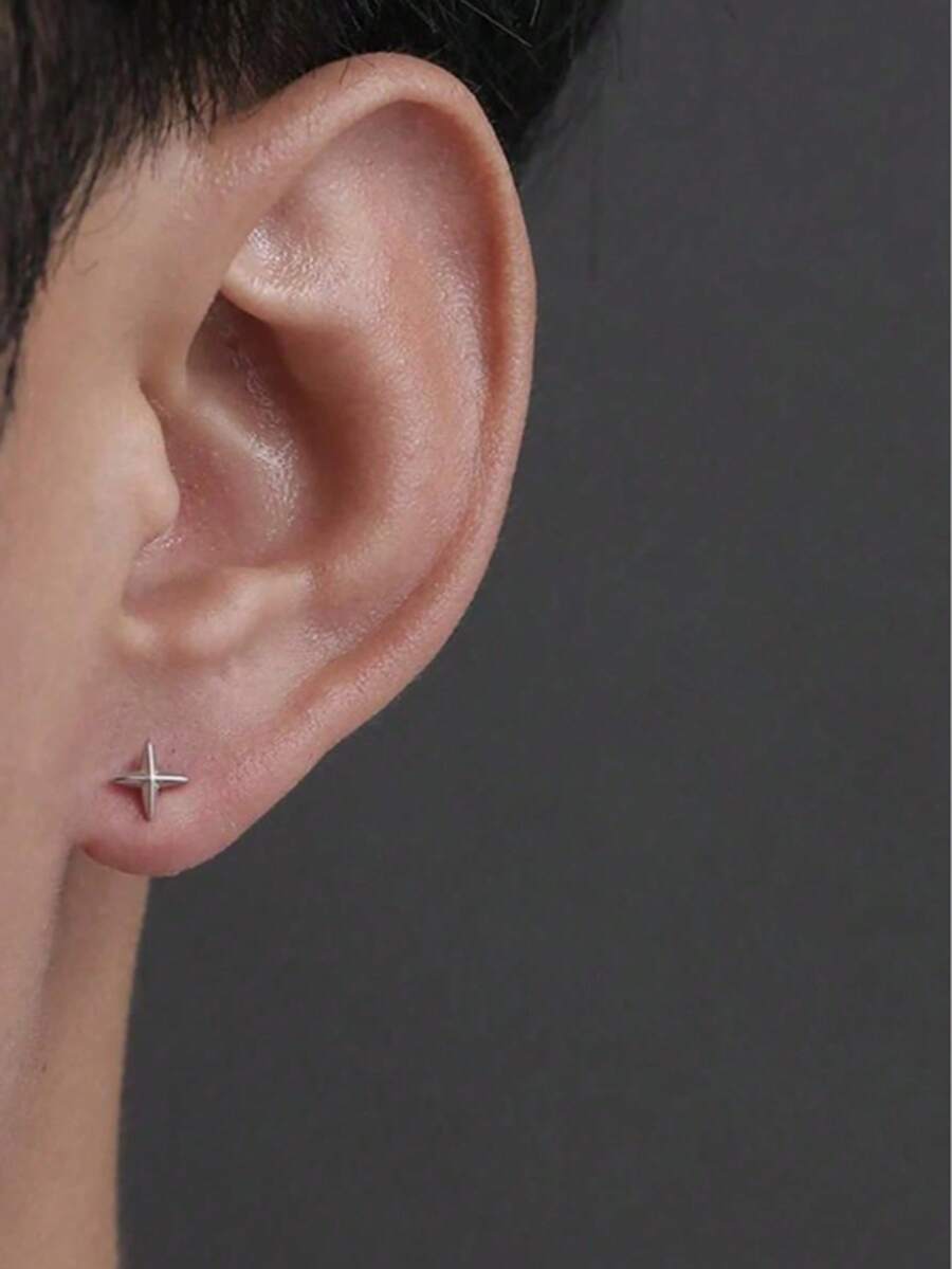 1 Pair Retro Minimalist Hip-Hop Style Men's Elegant Customizable Mini Earrings - Silver - View 1