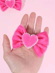 2个情人节粉色天鹅绒蝴蝶结发夹，适合女孩和青少年，鳄鱼夹甜美可爱蝴蝶结发饰，情人节约会蝴蝶结发卡，女士情人节发饰，爪夹，发夹，情人节配饰礼物，情人节配饰 - 粉色 - 查看 3