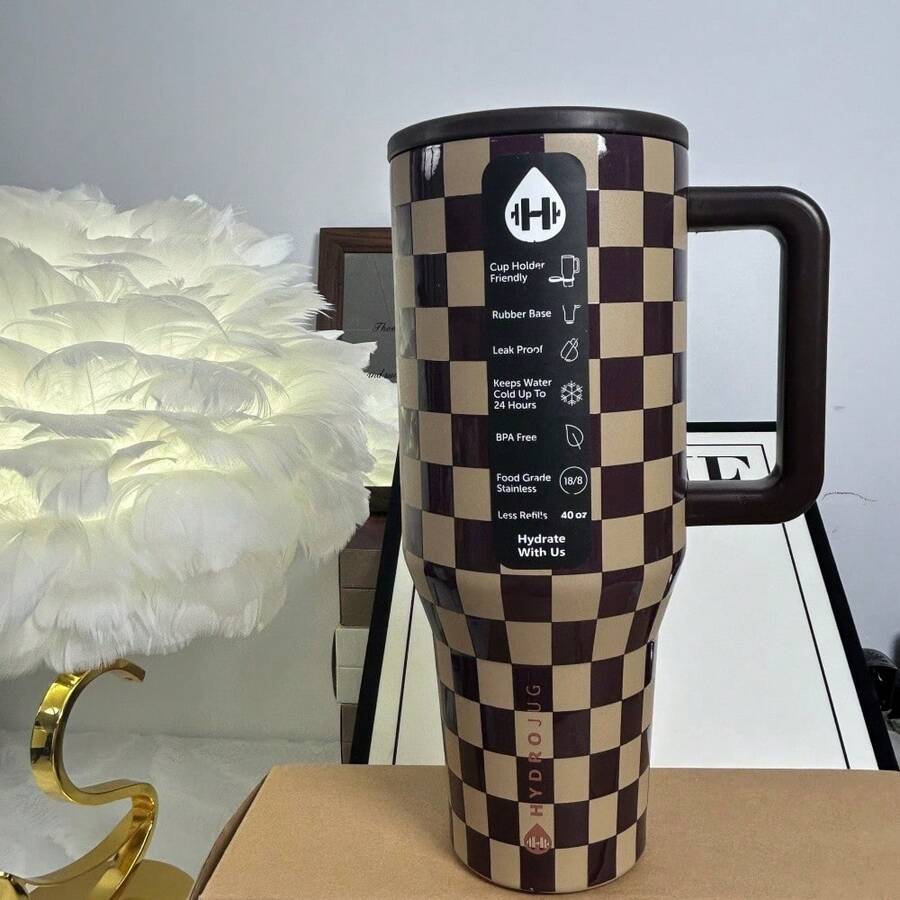 Hydro - Jug Traveler - 40 Oz Autumn Checkers Brown Tumbler - Brown Checkerboard - View 1