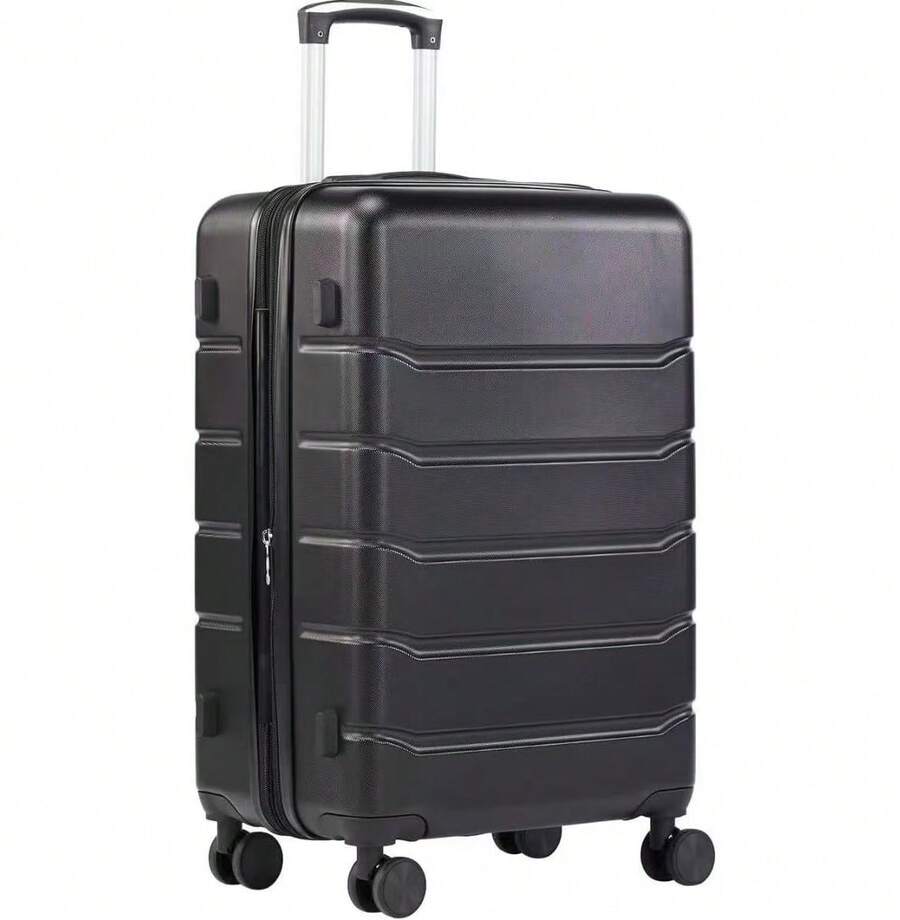 Durable Scratch-Resistant Hard Shell ABS Carry On Luggage - Ultra-Lightweight Expandable Rolling Suitcase With Smooth 360° Double Spinner Wheels & Sturdy Combination Lock, Ideal For Business Travel, Vacation, Weekend Getaways & Short Trips - 黑色 - 查看 1