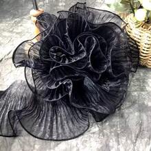 2 Tamaños de Tela de Gasa Degradada de Sirena con Volante, Plisado 3D de Organza | Encaje Grande Recorte de Tela | Dobladillo de Falda DIY/Envolver Ramo/Decoración Floral DIY/Tocado/Recorte de Vestido de Noche | Tela de Vestuario de Escenario - azul real - Ver 11