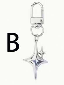 1pc Fashionable Silver Alloy Star & Moon Keychain, Star Diamond Keychain, Suitable For Backpacks, Cars, Eid, Ramadan Daily Use Gift, Holiday Gift - Multicolor - View 11