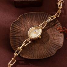xinyunkou 玫瑰金椭圆形表盘手链腕表，回形针链石英表，时尚女士珠宝腕表