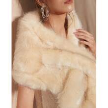 1pc Women's Long Champagne Faux Fur Bridal Shawl, Winter Coat - Champagne - View 4