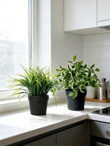 20厘米仿真百合草植物，黑色园艺花盆，户外仿真盆栽装饰，室内家居装饰，桌面摆件，摄影道具 - 綠色 - 查看 11