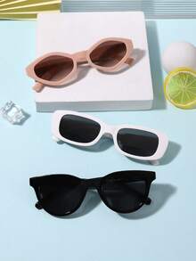 1 Set 3 PCS Boy's And Girl's 7-14Y Classic Round Square Lightweight Frame Fashion Glasses Casual Style For Holiday Activities And Daily Go Out With Glasses Box - Multicolor - View 3