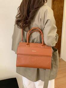 Women's Tote Bag, Large Capacity, Fashion & Elegant Crocodile Embossed, Suitable For Shopping, Commuting, Business, Can Be Worn Crossbody, Brown Color, Suitable For Women, Girls, College Students