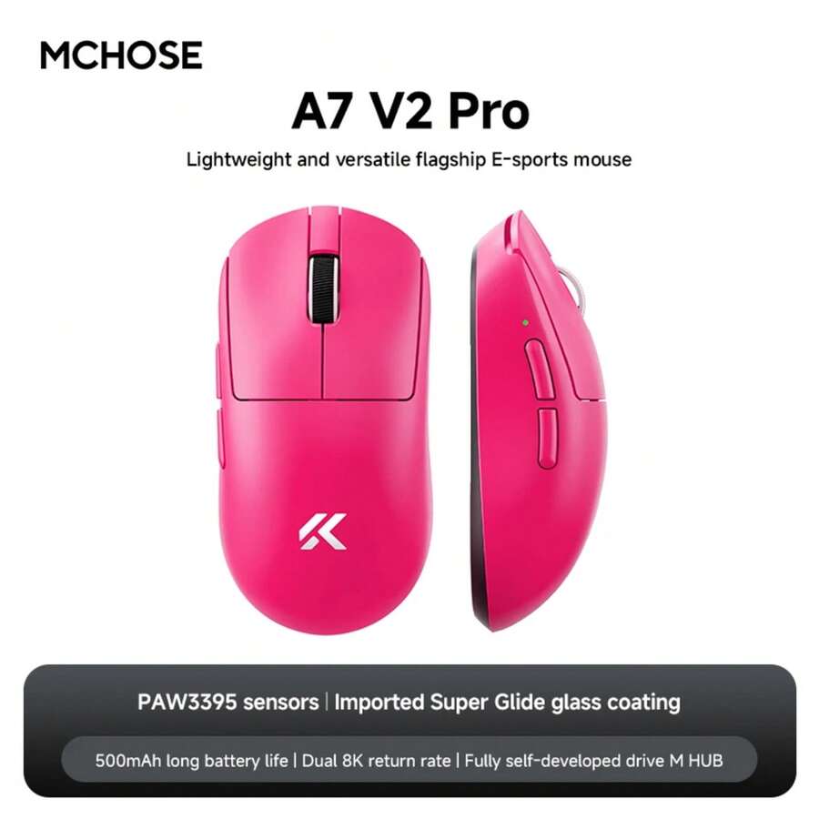 MCHOSE A7 Ultra Wireless Gaming Mouse Pixart3950 High-Precision Sensor Lightweight Design 8000Hz Polling Rate Realtek Master - A7V2 Pro Hồng - Xem 1