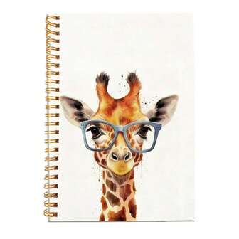 1 pieza Cuaderno de espiral con diseño de jirafa interesante - Diseño de animal africano, con gafas, 100 páginas, adecuado para oficina, viajes y organización personal, colores mixtos, papel, cuaderno lindo, 5.5x8.3 pulgadas, cuaderno de diario de rayas universitarias, cuaderno de espiral dorado, diario de tapa dura con rayas universitarias, suministros de oficina, suministros escolares, papelería
