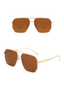 1 PC Men's Metal Futuristic Square Frame Fashion Eyewear For Vacation Outing And Daily Life Outfits - Brown - View 4