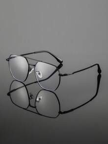 1副男士金属不对称几何无度数眼镜沙滩眼镜，夏季 - 銀色 - 查看 3