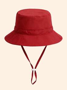 1pc Kids' Solid Color Bucket Hat With Drawstring, Multiple Colors Available, Customizable Text, Fashionable And Lightweight For Sun Protection, Suitable For Boys And Girls Outdoor Activities, Spring/Summer - Multicolor - View 7