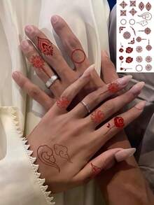 4 Sheets Brown Henna Tattoo Hand Tattoo Ramadan Mandala Flower Lace Tattoo Stickers For Women Makeup Party Festivals Wedding Bride Valentine Day Accessories - Brown - View 5