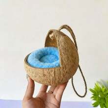 Natural Small Pet Coconut Shell Bird Nest, House, Bed, Breeding Nesting, Anti-Chew, With Warm Pad And Bell For Parrots, Cockatiel, Finches - Multicolor - View 9