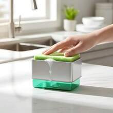 Dispensador de Jabón para Cocina con Soporte y Esponja Jabonera de 300 ml para Trastes Platos y Sartenes Diseño Premium Antigoteo y Antideslizante Ideal para Mantener la Cocina Limpia BEE VIBES - como en la foto - Ver 3