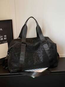 Nueva bolsa de viaje de moda con patrón jacquard, diseño minimalista de nicho, elegante y popular, adecuada para viajes cortos, fitness, con bloques de color empalmados, gran capacidad, vers - Negro - Ver 2