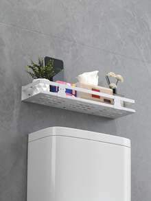 1/2pcs Bathroom Hardware Set, Wall-Mounted Storage Rack, Toilet Top Organizer Shelf, No Drilling Installation, Suitable For Storing Phone, Tissue, Toiletries, Bathroom Accessories, White Shelves - Multicolor - View 9