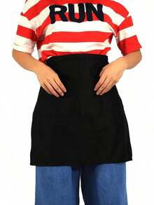 EstiloTendenciaDelantal De Cintura Con 2 Bolsillos - Negro, Corto De Media Cintura Para Hogar, Cocina, Pub, CafeteríA - Para Mujeres Y Hombres, Camareros Y ServidoresCalidad PremiumVersióN Mejorada - 1 - Ver 1